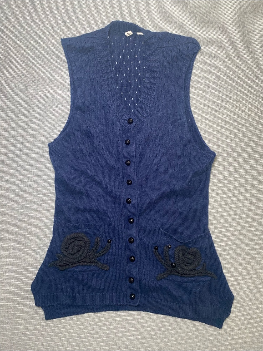 Moth by Anthropologie Navy Knit Button Front Sweater Vest Stitched Snail Small